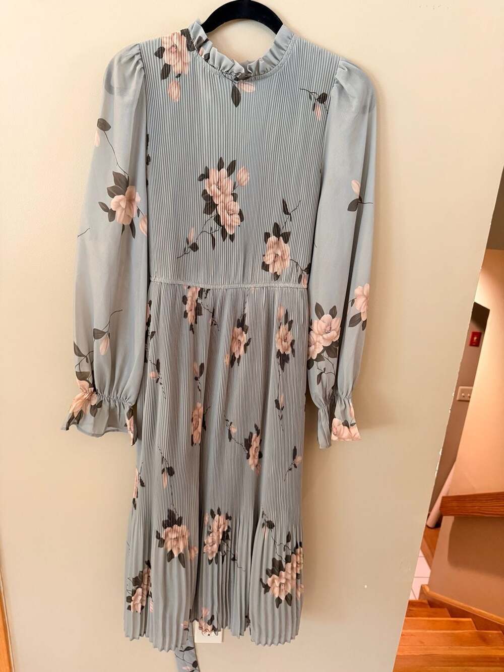 ANRABESS Floral Pleated Chiffon Ruffle Midi Dress